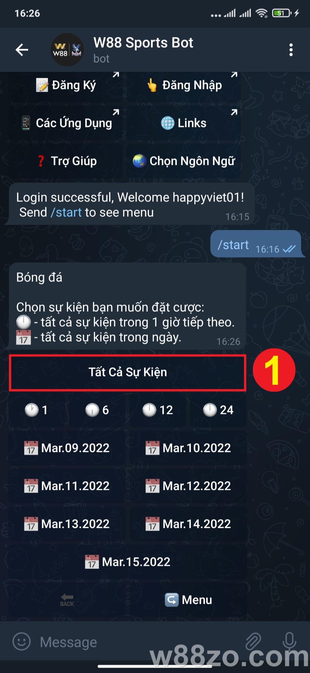 Hướng dẫn sử dụng Telegram W88 đặt cược thể thao nhanh chóng (11)
